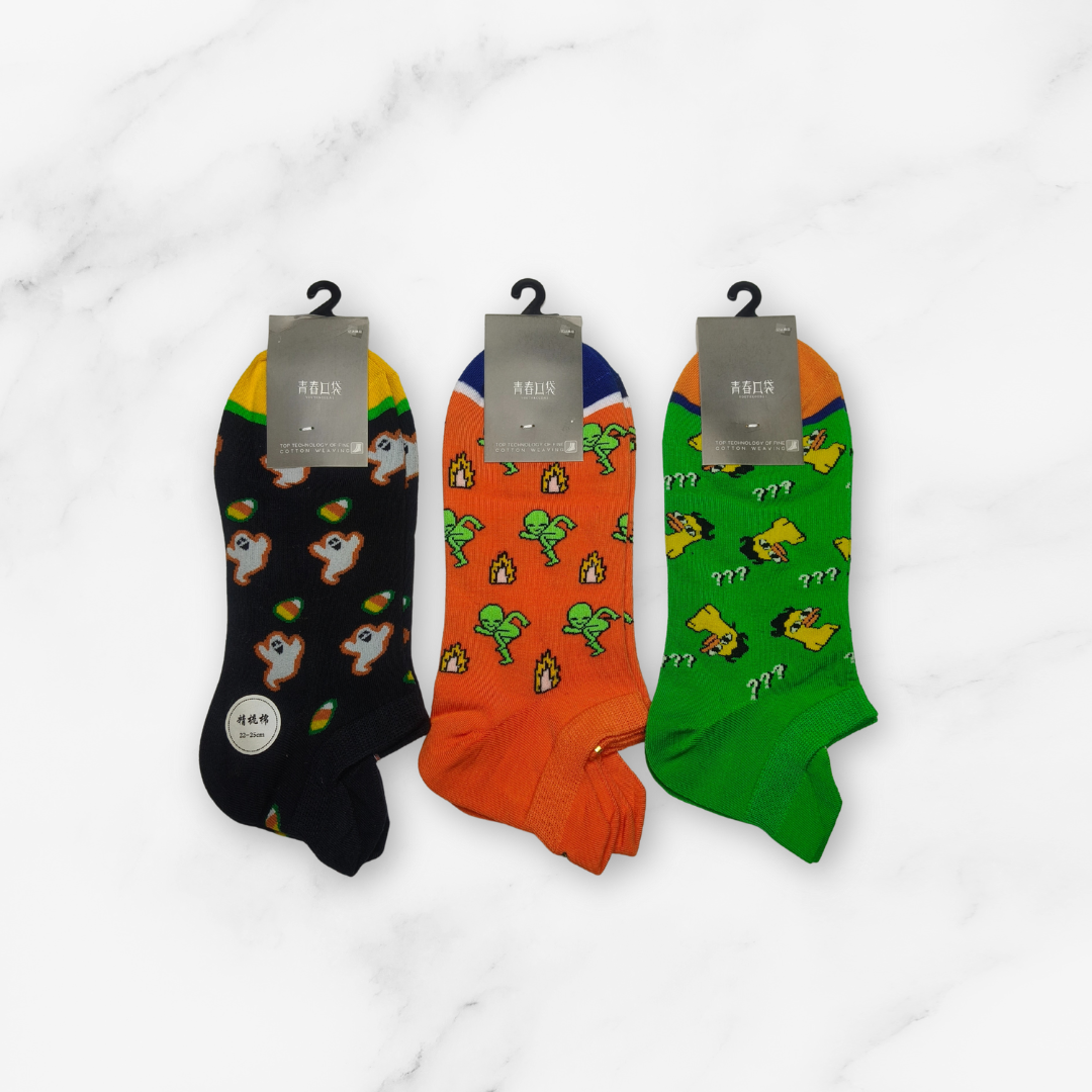 [10083] - 3 Pairs Men’s High-Cotton Low-Cut Ankle Socks – Breathable Dots/Shape Motifs & Everyday Comfort _2