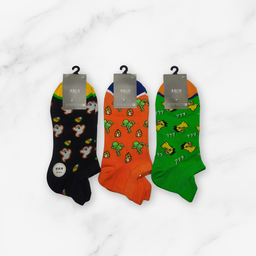 [10083] - 3 Pairs Men’s High-Cotton Low-Cut Ankle Socks – Breathable Dots/Shape Motifs & Everyday Comfort 