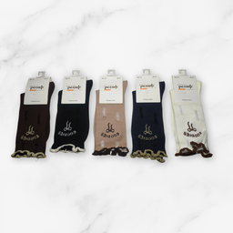 [10081B] - 5 Pairs Women’s High-Cotton High-Cut Crew Socks – Breathable Shapes/Stripes & Everyday Comfort