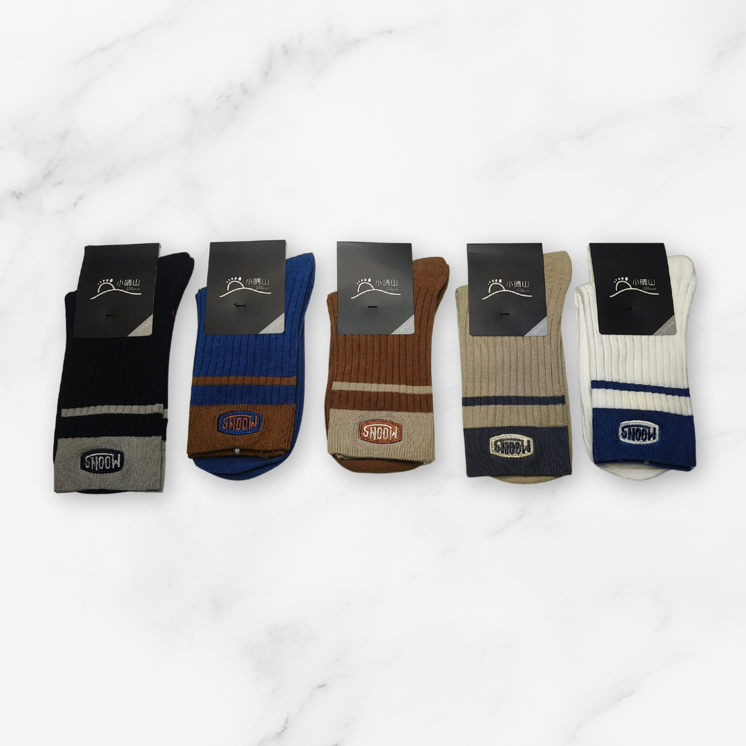 [10079] - 5 Pairs Men’s Cotton Blend High-Cut Crew Socks – Breathable Stripes/Plain & Everyday Comfort _1