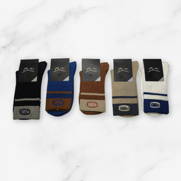 [10079] - 5 Pairs Men’s Cotton Blend High-Cut Crew Socks – Breathable Stripes/Plain & Everyday Comfort 