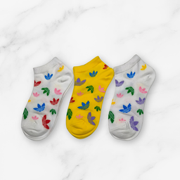 [10075] - 3 Pairs Men’s Cotton Blend Low-Cut Ankle Socks – Breathable Floral/Stripe Mix & Everyday Comfort 