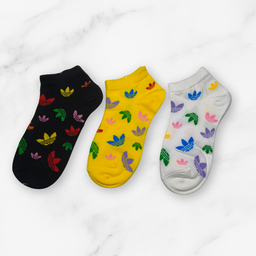 [10075] - 3 Pairs Men’s Cotton Blend Low-Cut Ankle Socks – Breathable Floral/Stripe Mix & Everyday Comfort 