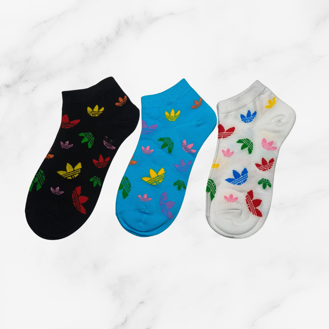 [10075] - 3 Pairs Men’s Cotton Blend Low-Cut Ankle Socks – Breathable Floral/Stripe Mix & Everyday Comfort _5