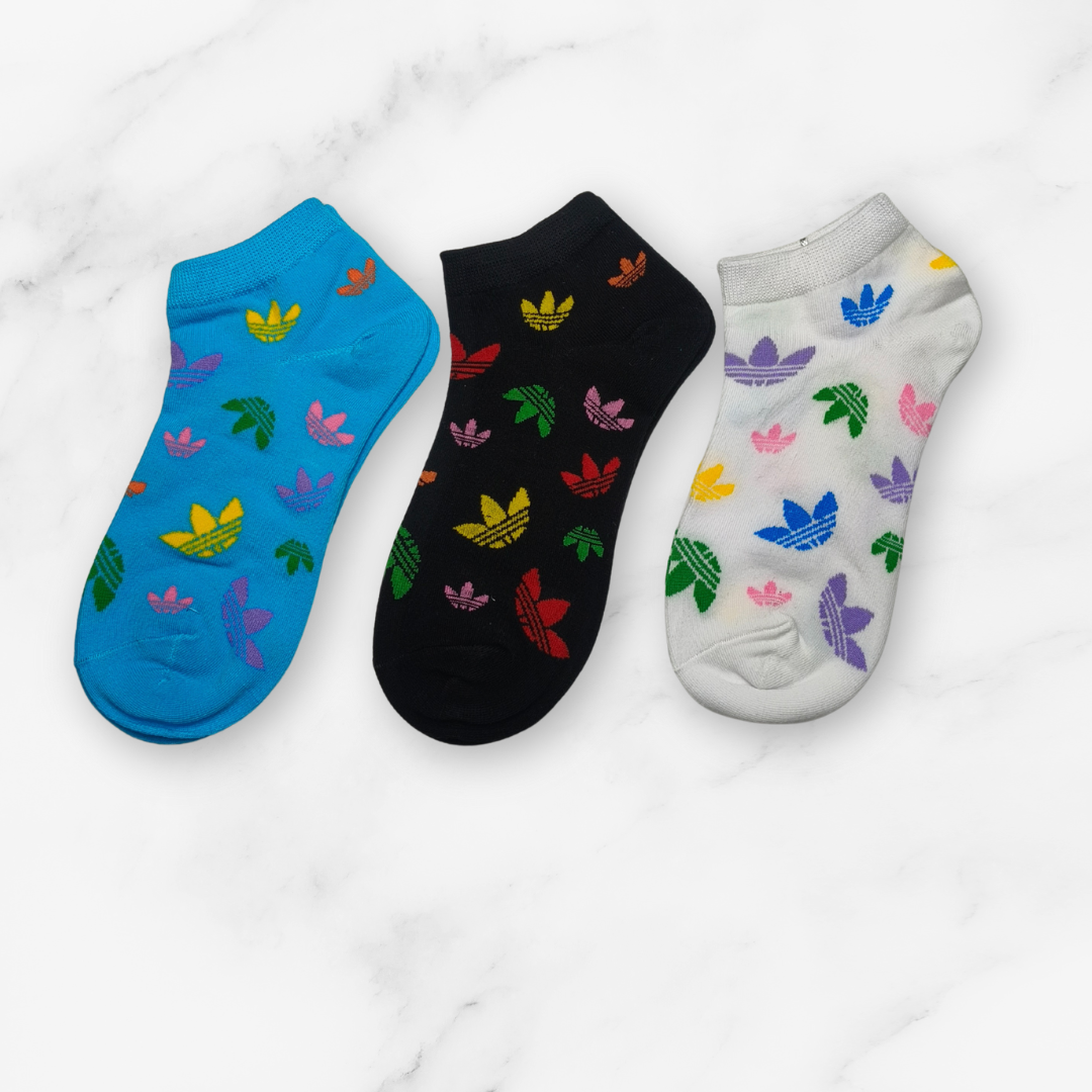 [10075] - 3 Pairs Men’s Cotton Blend Low-Cut Ankle Socks – Breathable Floral/Stripe Mix & Everyday Comfort _4