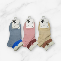 [10074] - 3 Pairs Women’s Cotton-Stretch Low-Cut Ankle Socks – Breathable Stripes/Plain & Everyday Comfort 