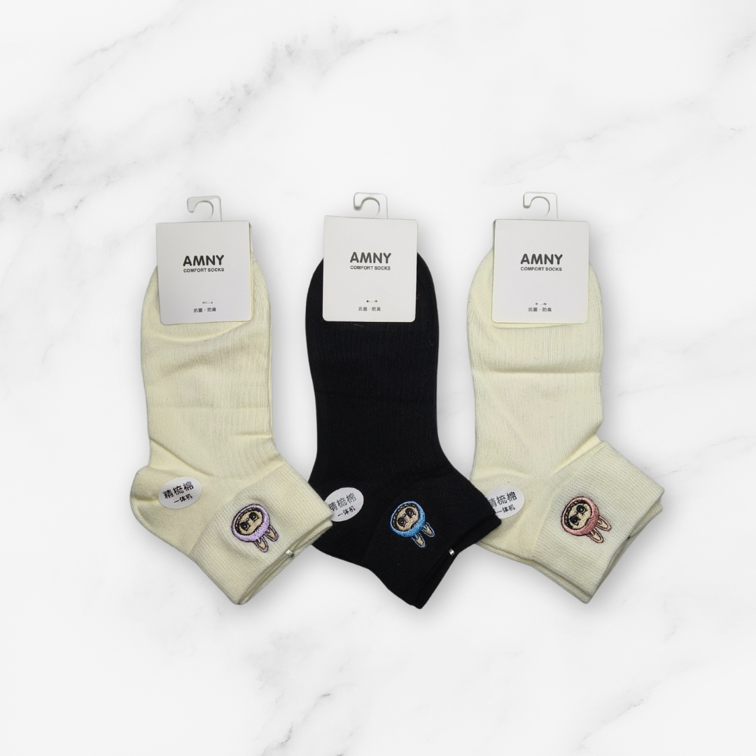 [10100B] - 5 Pairs Women’s Cotton Blend Crew Socks – Breathable Graphics/Embroidery & Everyday Comfort_2