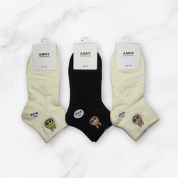 [10100] - 3 Pairs Women’s Cotton Blend Crew Socks – Breathable Graphics/Embroidery & Everyday Comfort 