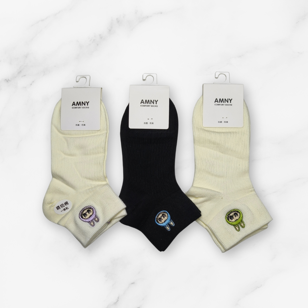 [10100] - 3 Pairs Women’s Cotton Blend Crew Socks – Breathable Graphics/Embroidery & Everyday Comfort _8