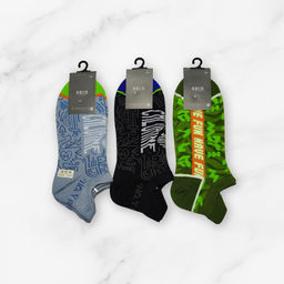 [10098] - 2 Pairs Men’s High-Cotton Low-Cut Ankle Socks – Breathable Stripes/Alphabet Detail 
