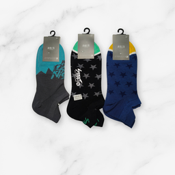 [10098] - 2 Pairs Men’s High-Cotton Low-Cut Ankle Socks – Breathable Stripes/Alphabet Detail 