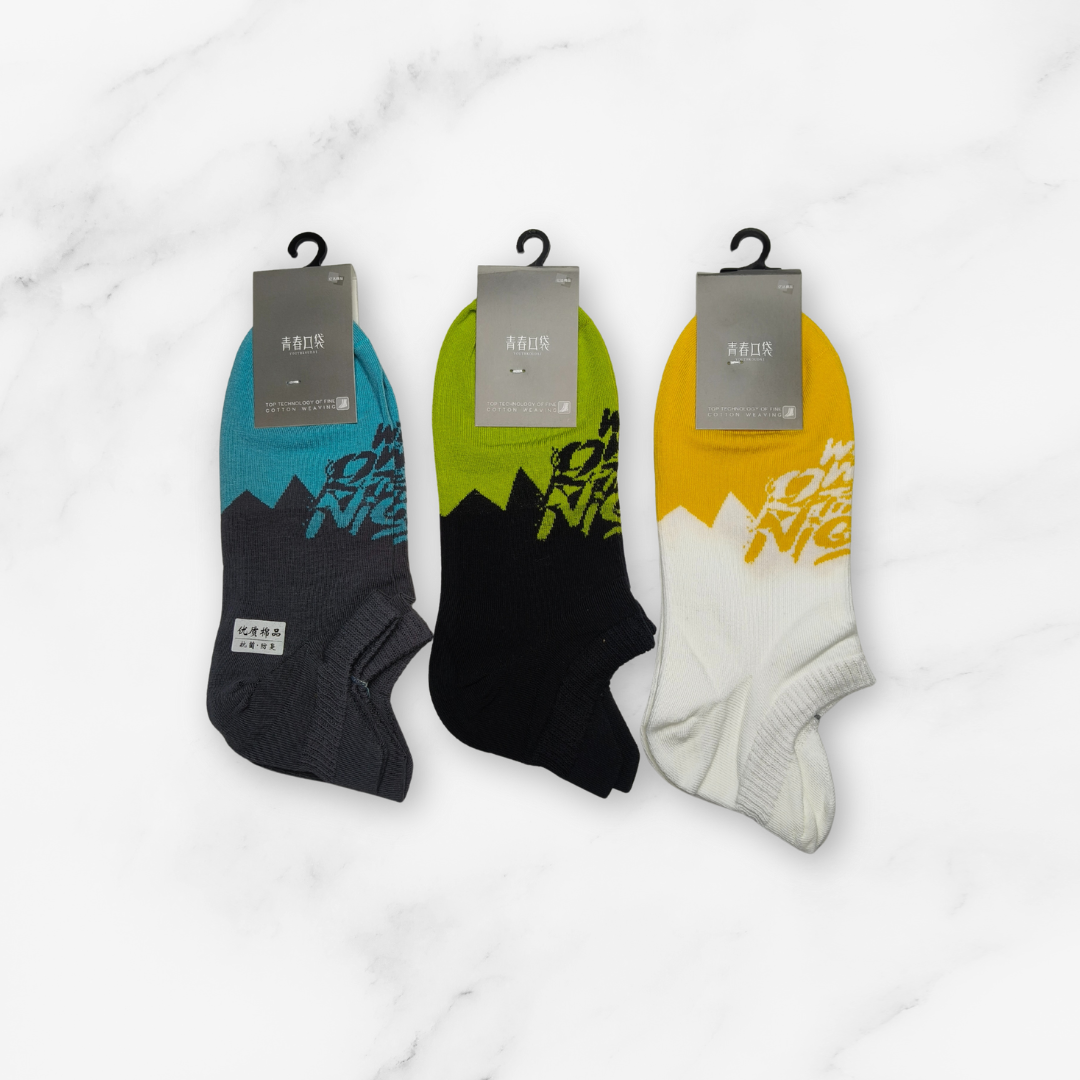 [10098] - 2 Pairs Men’s High-Cotton Low-Cut Ankle Socks – Breathable Stripes/Alphabet Detail _14