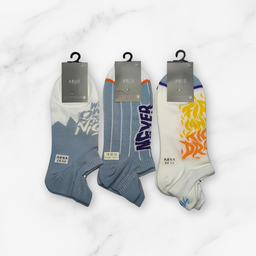 [10098] - 2 Pairs Men’s High-Cotton Low-Cut Ankle Socks – Breathable Stripes/Alphabet Detail 
