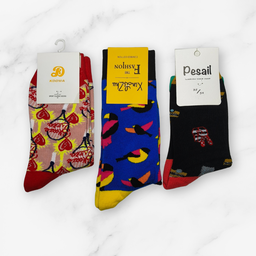 [10097] - 3 Pairs Women’s High-Cotton High-Cut Crew Socks – Breathable Dots/Stripes & Everyday Comfort 