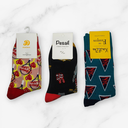 [10097] - 3 Pairs Women’s High-Cotton High-Cut Crew Socks – Breathable Dots/Stripes & Everyday Comfort 