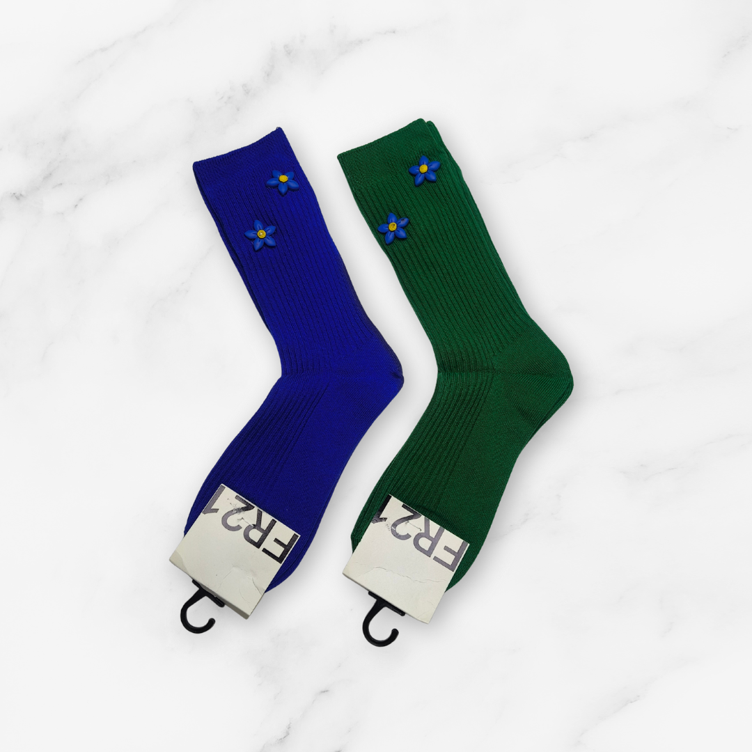 [10091] - 2 Pairs Women’s High-Cotton High-Cut Crew Socks – Breathable Stripes/Graphic Motifs _10