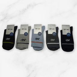 [10088] - 5 Pairs Men’s Cotton Blend High-Cut Crew Socks – Breathable, Embroidered/Stripe Mix & Comfort 