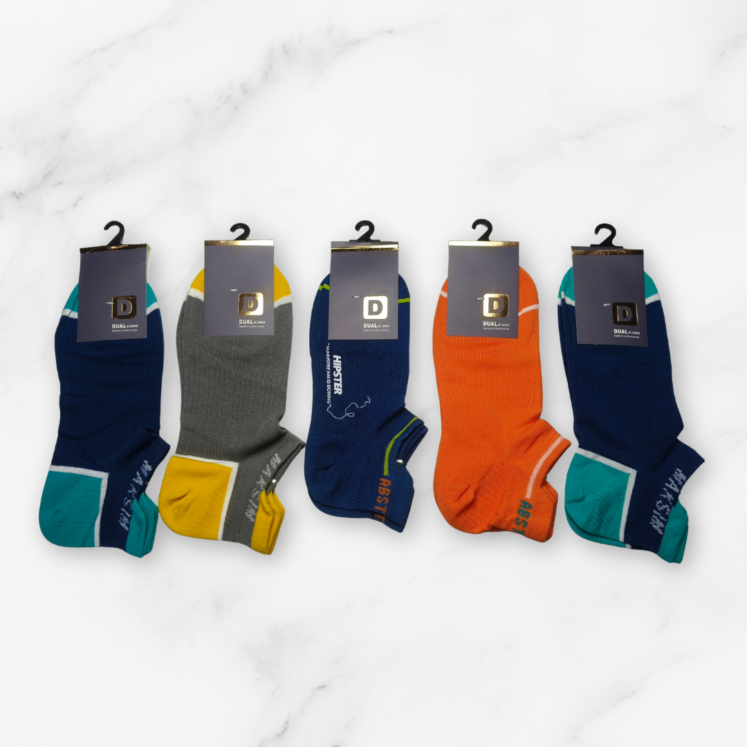 [10087] - 5 Pairs Men’s High-Cotton Low-Cut Ankle Socks – Breathable Stripes/Plain & Everyday Comfort _2