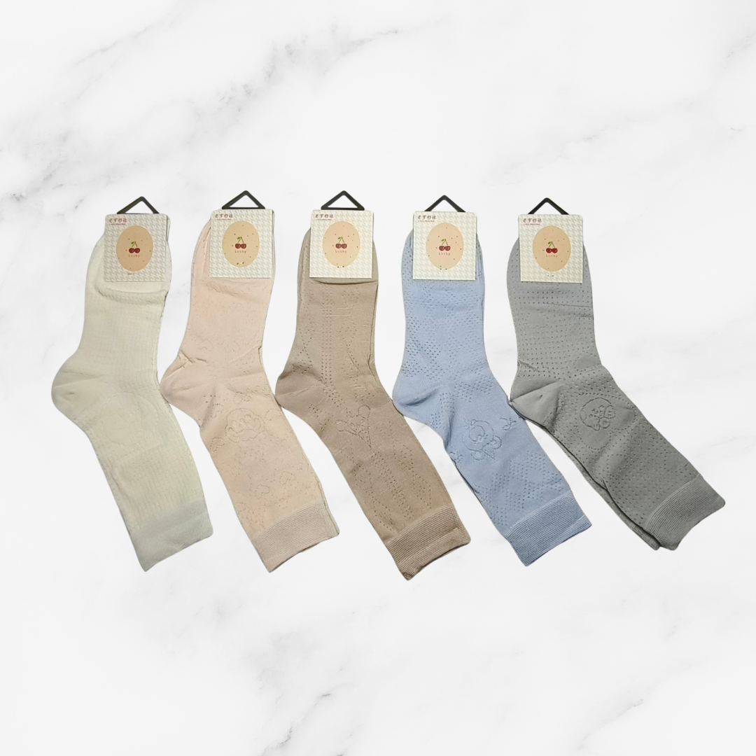 [10085] - 5 Pairs Women’s Cotton Blend High-Cut Crew Socks – Breathable & Everyday Comfort _3