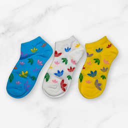 [10075] - 3 Pairs Men’s Cotton Blend Low-Cut Ankle Socks – Breathable Floral/Stripe Mix & Everyday Comfort 