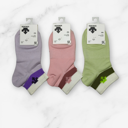 [10074] - 3 Pairs Women’s Cotton-Stretch Low-Cut Ankle Socks – Breathable Stripes/Plain & Everyday Comfort 