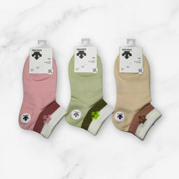 [10074] - 3 Pairs Women’s Cotton-Stretch Low-Cut Ankle Socks – Breathable Stripes/Plain & Everyday Comfort 