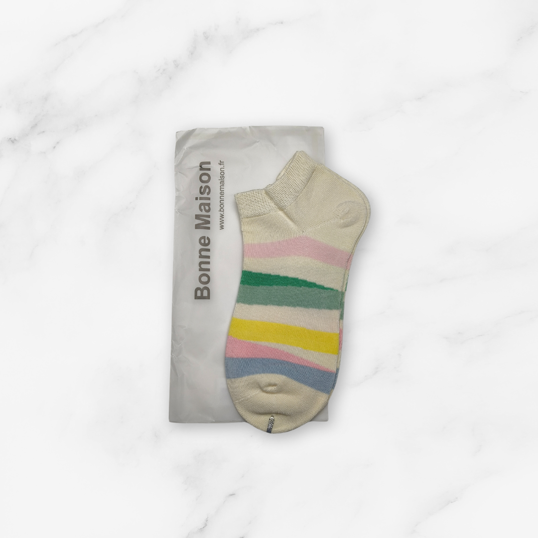 [10192] - 2 Pairs Women’s High-Cotton Low-Cut Ankle Socks – Breathable Shapes/Stripes & Trendy Graphics _4