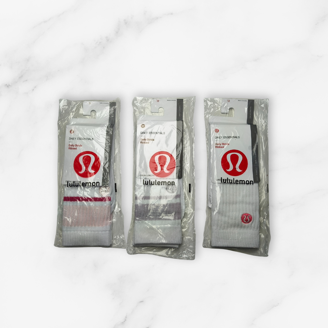 [10189] - 3 Pairs Lululemon Women’s Cotton Blend Crew Socks – Breathable, Sweat-Absorbing & Minimal _10
