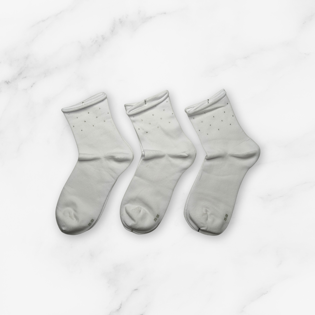[10176] - 3 Pairs Women’s Cotton Embellished Blend Crew Socks – Breathable, Sweat-Absorbing & Minimal _1