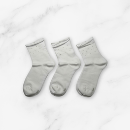 [10176] - 3 Pairs Women’s Cotton Embellished Blend Crew Socks – Breathable, Sweat-Absorbing & Minimal 