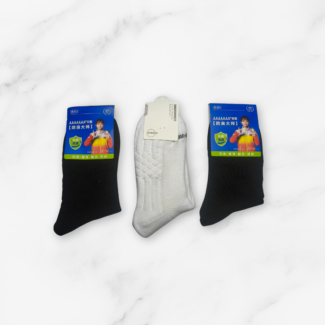[10172] - 3 Pairs Men’s Cotton Blend High-Cut Crew Socks – Odor-Resistant, Breathable & Sweat-Absorbing _3