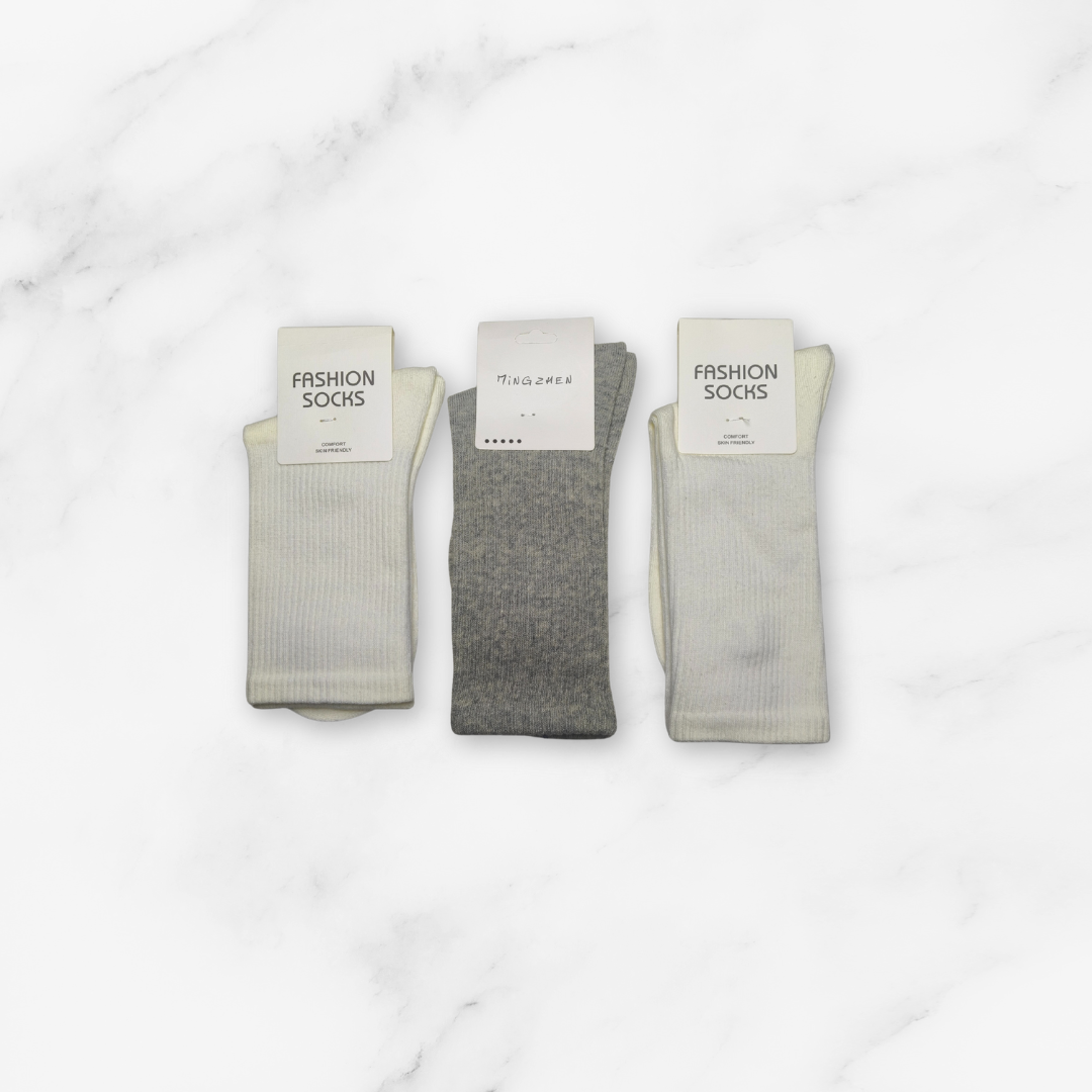 [10171] - 3 Pairs Women’s Cotton High-Cut Crew Socks – Antibacterial, Cushioned & Breathable _1