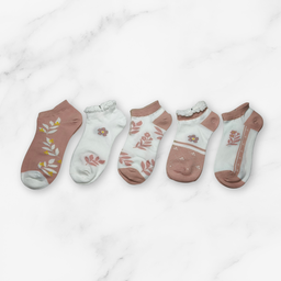 [10155] - 3 Pairs Women’s Cotton Blend Low-Cut Ankle Socks – Breathable Floral/Shape Motifs 