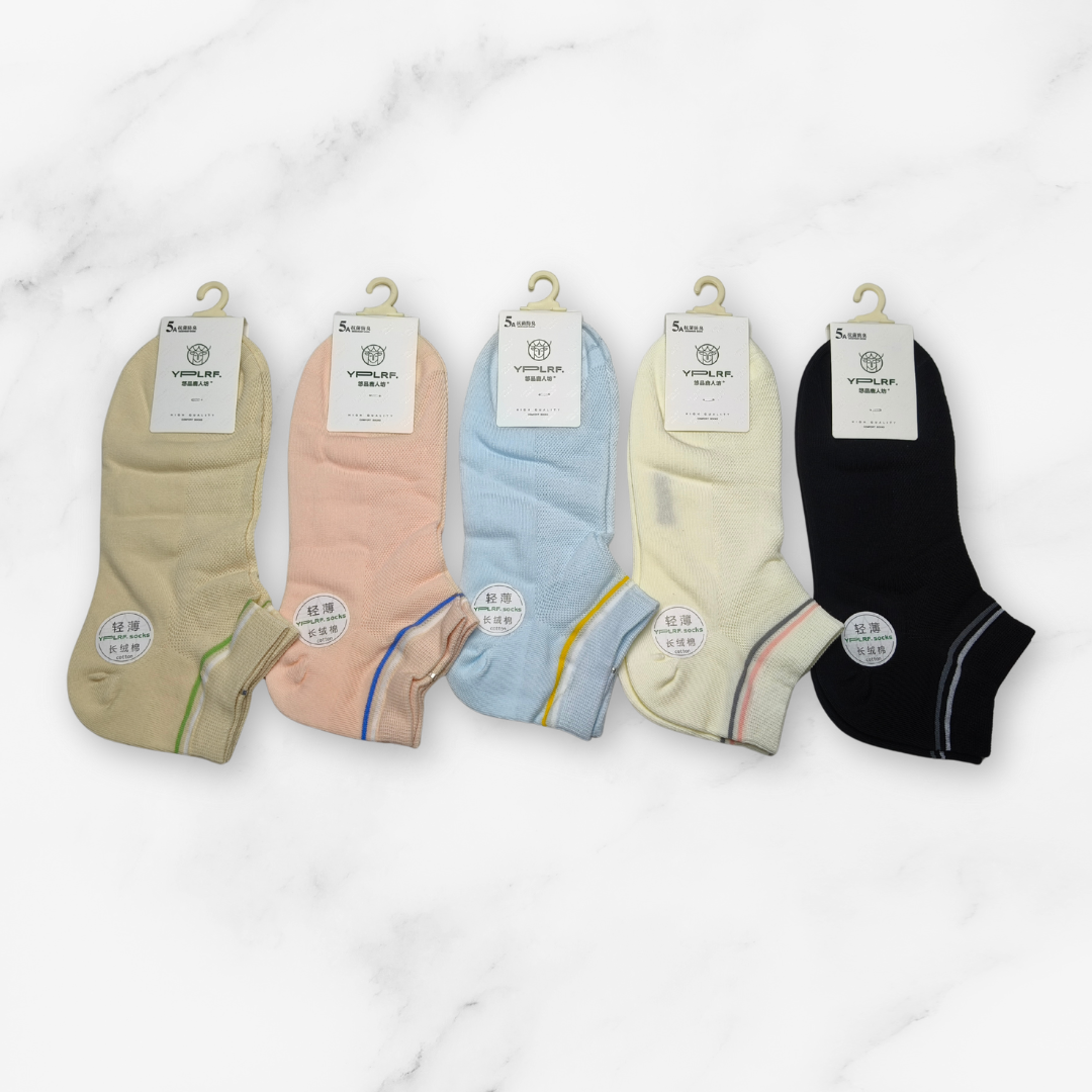 [10151] - 3 Pairs Women’s High-Cotton Low-Cut Ankle Socks – Breathable Stripes/Plain & Comfort _1