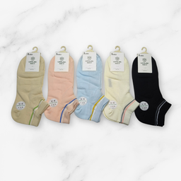 [10151] - 3 Pairs Women’s High-Cotton Low-Cut Ankle Socks – Breathable Stripes/Plain & Comfort 