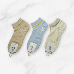 [10151] - 3 Pairs Women’s High-Cotton Low-Cut Ankle Socks – Breathable Stripes/Plain & Comfort 