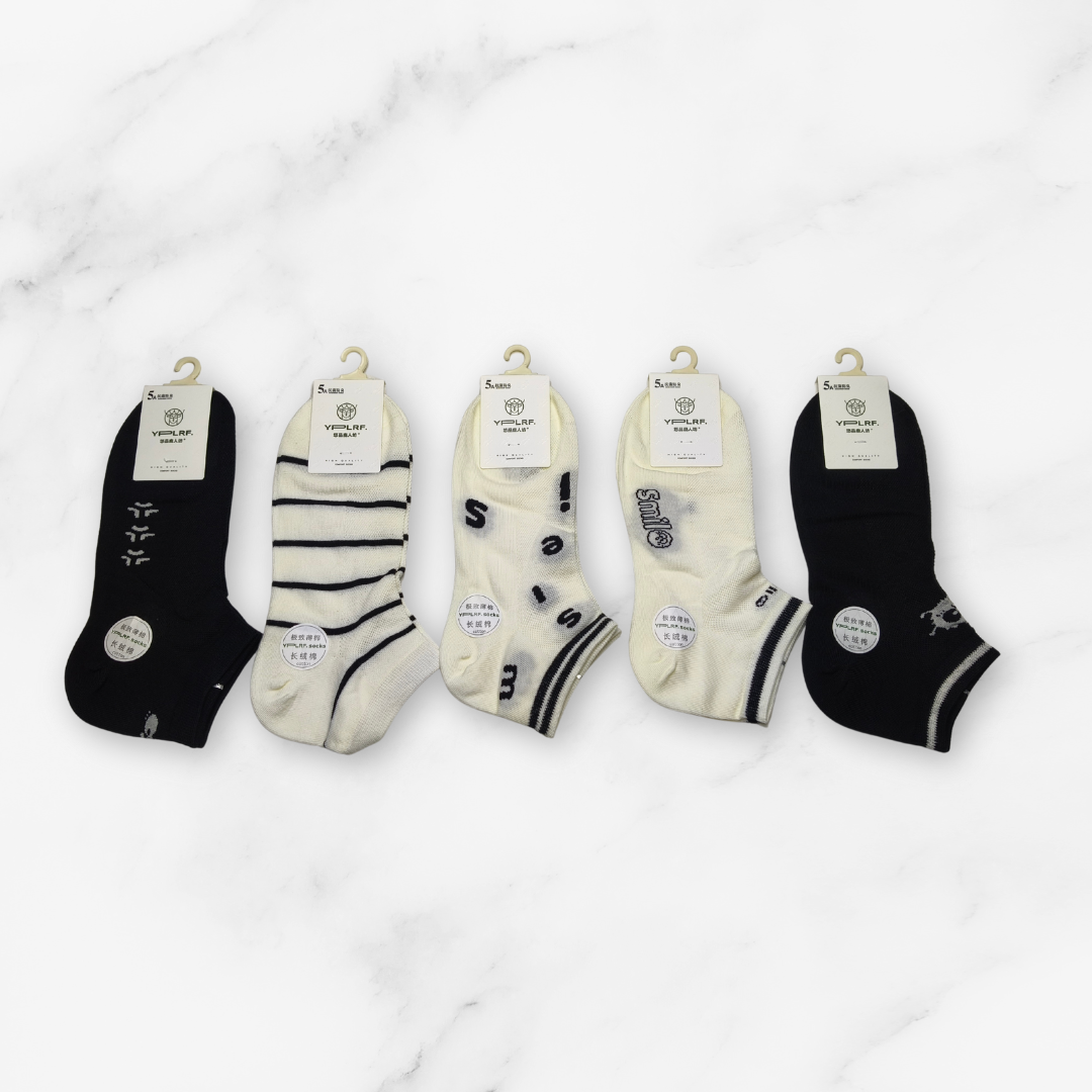 [10145B] - 3 Pairs Women’s High-Cotton Low-Cut Ankle Socks – Breathable Stripes/Plain & Comfort_0