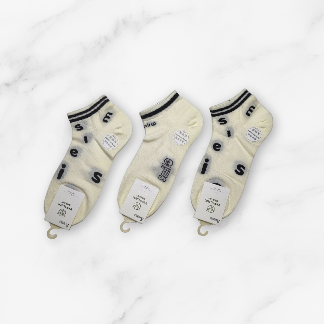 [10145B] - 3 Pairs Women’s High-Cotton Low-Cut Ankle Socks – Breathable Stripes/Plain & Comfort_2