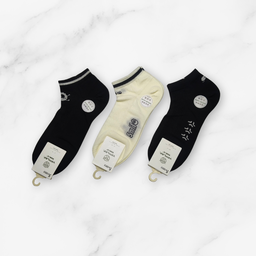 [10145B] - 3 Pairs Women’s High-Cotton Low-Cut Ankle Socks – Breathable Stripes/Plain & Comfort