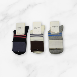 [10143] - 3 Pairs Women’s Cotton Blend High-Cut Crew Socks – Breathable Stripes/Plain & Comfort 