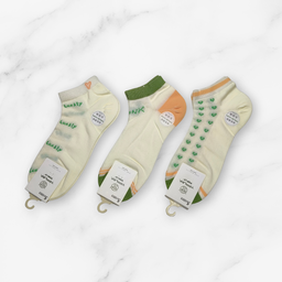 [10142B] - 5 Pairs Women’s High-Cotton Low-Cut Ankle Socks – Breathable Stripes/Shapes & Comfort