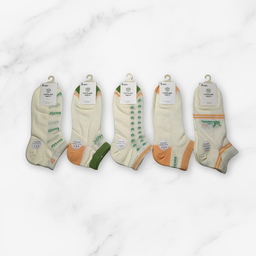 [10142B] - 5 Pairs Women’s High-Cotton Low-Cut Ankle Socks – Breathable Stripes/Shapes & Comfort