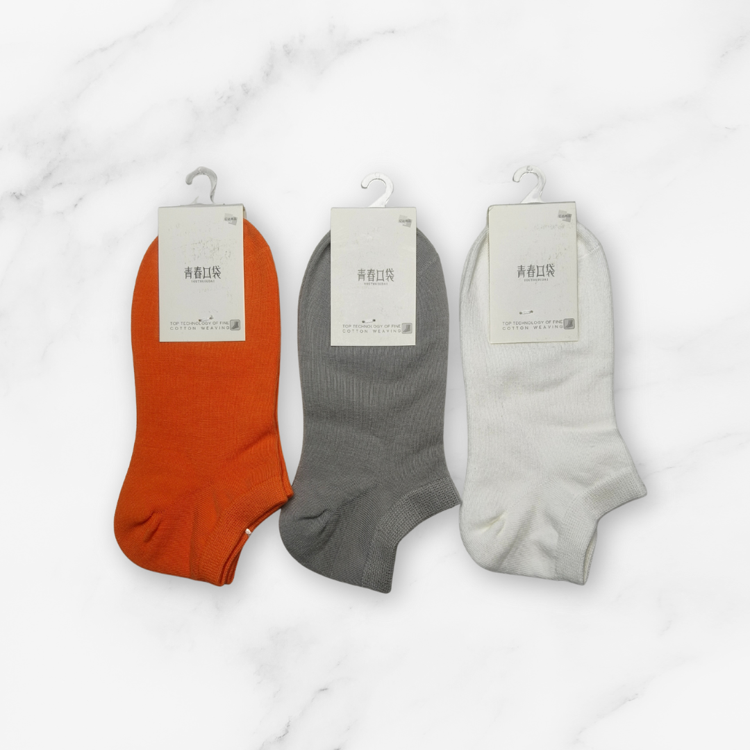 [10136] - 3 Pairs Unisex Cotton Low-Cut Ankle Socks – Soft, Breathable & Minimal _2