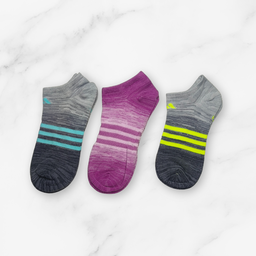 [10133] - 3 Pairs Women’s Cotton Blend Low-Cut Ankle Socks – Breathable Stripes/Plain & Comfort 