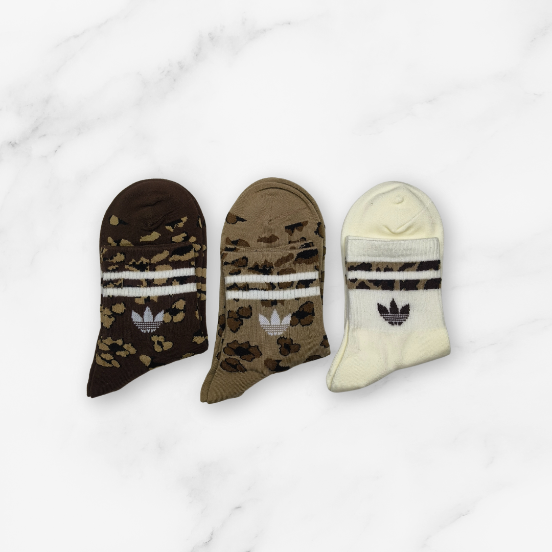 [10130] - 3 Pairs Women’s Cotton High-Cut Crew Socks – Breathable Stripes/Plain & Comfort _3