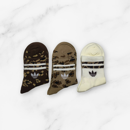 [10130] - 3 Pairs Women’s Cotton High-Cut Crew Socks – Breathable Stripes/Plain & Comfort 