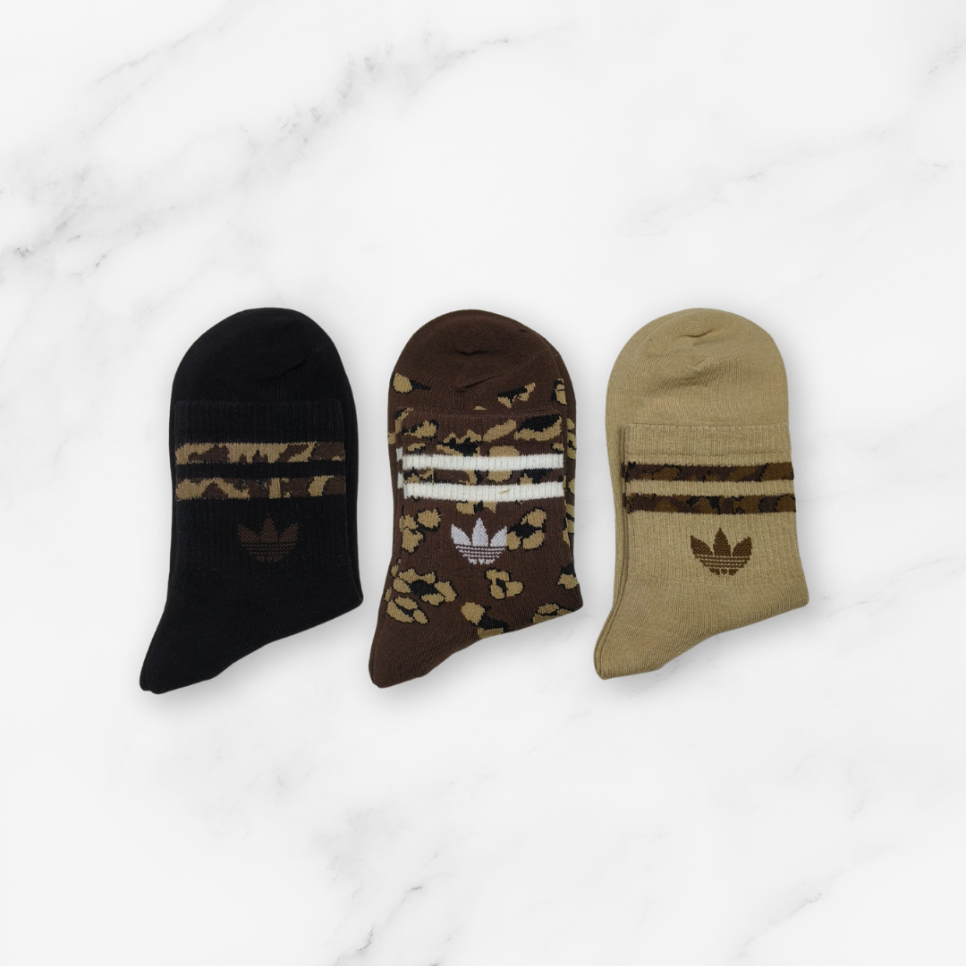 [10130] - 3 Pairs Women’s Cotton High-Cut Crew Socks – Breathable Stripes/Plain & Comfort _4