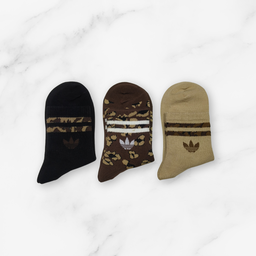 [10130] - 3 Pairs Women’s Cotton High-Cut Crew Socks – Breathable Stripes/Plain & Comfort 
