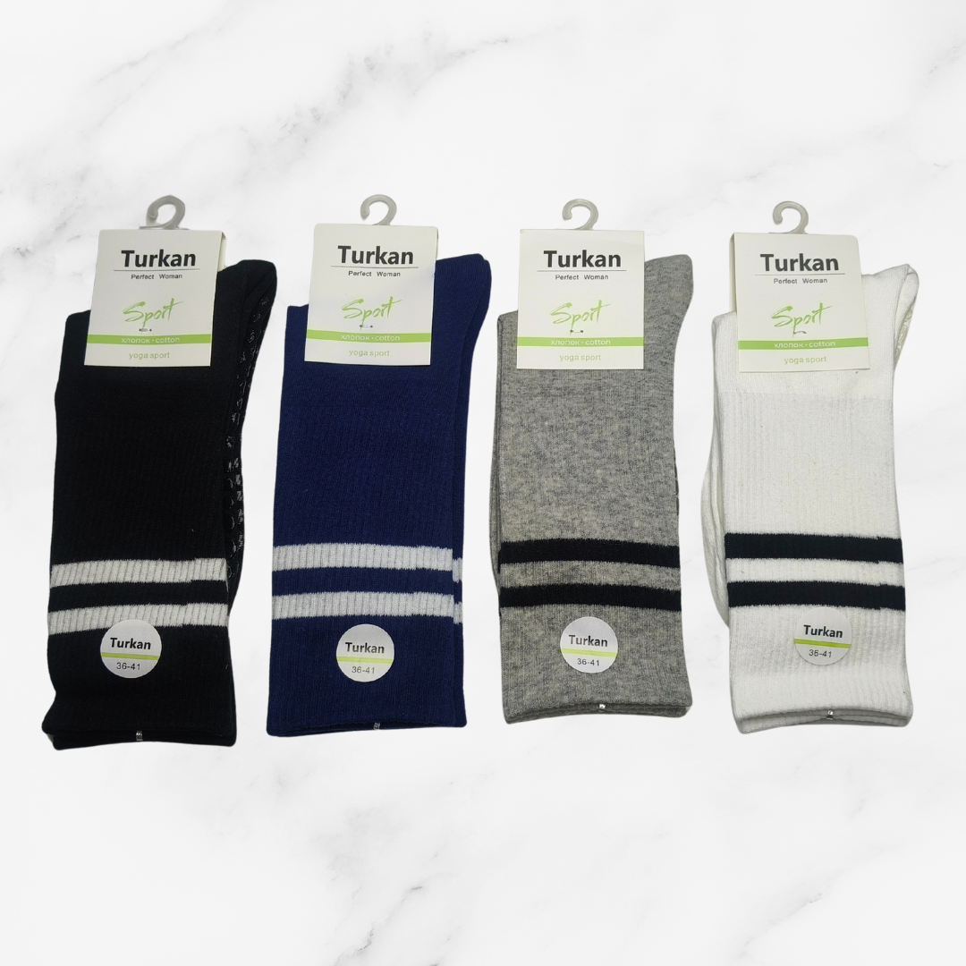[10129] -3 Pairs Men’s High-Cotton High-Cut Crew Socks – Breathable Stripes/Plain & Comfort_1