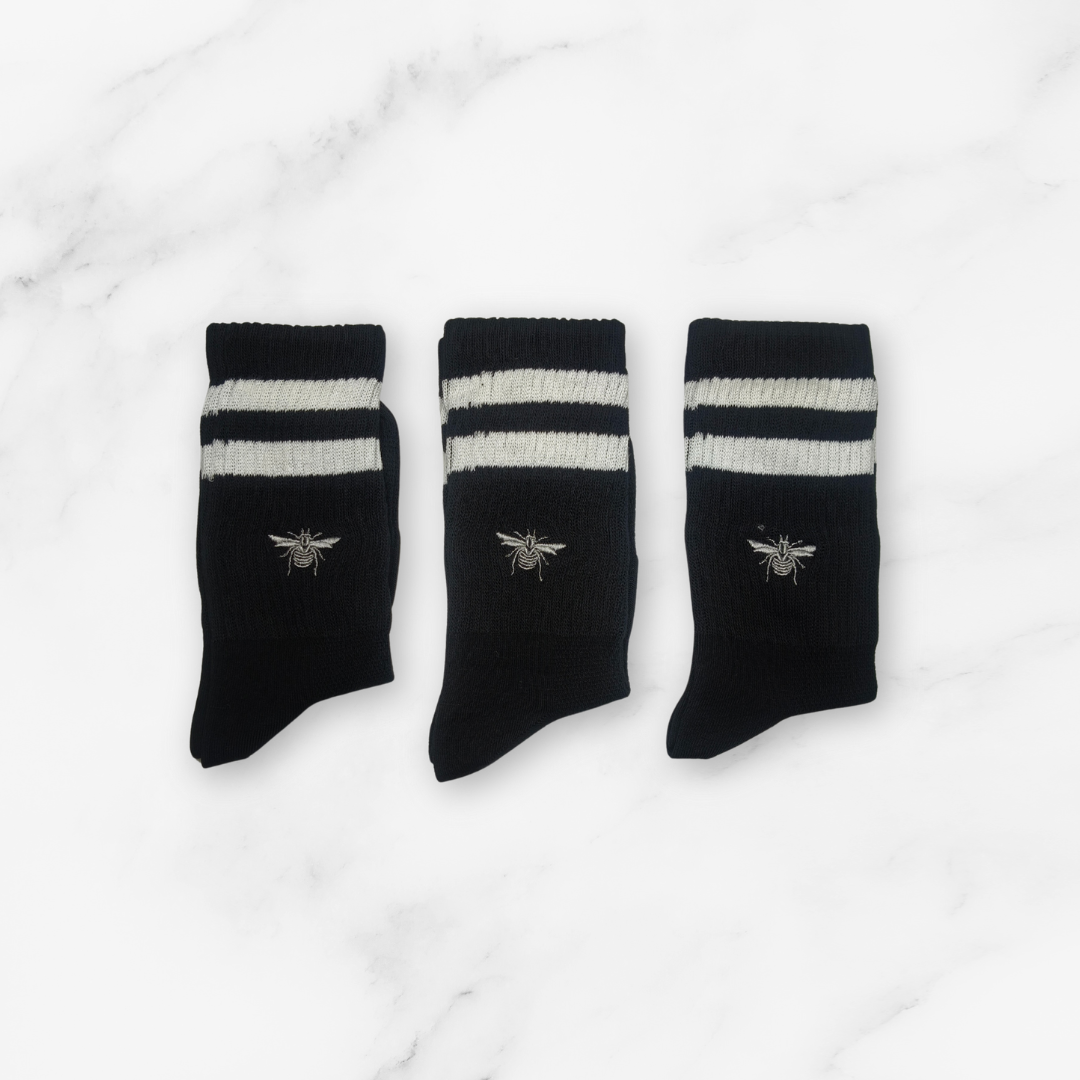 [10128] - 3 Pairs Women’s Cotton Blend High-Cut Crew Socks – Breathable Stripes/Plain & Comfort _2